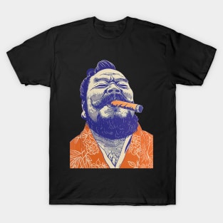 Puff Sumo: Smoking a Fat Robusto Cigar  on a dark (Knocked Out) background T-Shirt